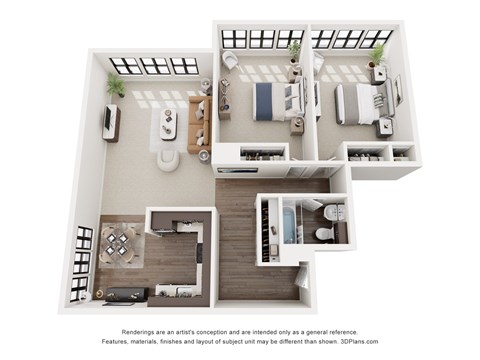 Floor plan for 2 beds, 1 bath, 927 sqft
